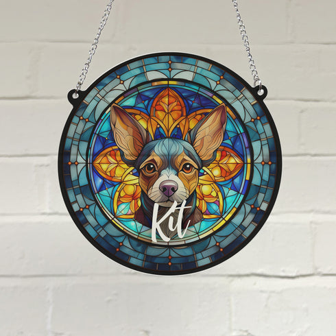 Chihuahua Black Personalised Stained Glass Effect Suncatcher
